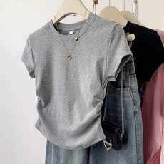 아이엠몽 여성용 시하니 라운드넥 셔링 반팔 슬림 티셔츠