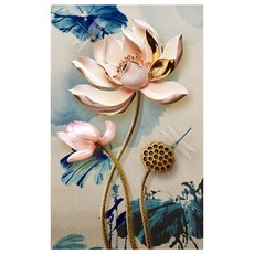 KMELLIE 3D圓形鑽石畫串珠DIY套組 50 x 70 cm, 蓮花, 1個