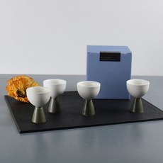 月鹽 陶瓷附手把長鼓酒杯 50ml x 4款實惠套組, 橄欖綠, 1套