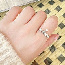 물든 여성용 실버925 리본 볼륨 물방울 은볼 오픈 반지