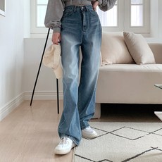 시크블랙 여성용 투볼페 미들워싱 와이드 청바지 cppt10512k28