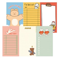 ROMANE 便箋本 6件套, 兔子，長棍麵包，多納特兔子，多納特熊，蓬鬆，繪圖蓬鬆, 1套