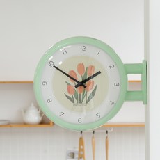 타임데코 포스터튤립 모던 양면 벽시계, 민트그린