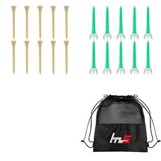 NAYASTYLE 木質高爾夫長球釘 10入 + PE高爾夫標準球釘 綠色 10入 + 收納袋套組 GFYP-182-3 + 173-2PU, 木質, 綠色