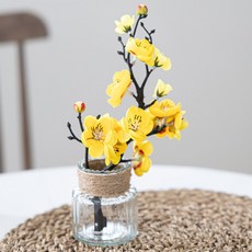 플라워트리 봄날 매화 + 마끈 유리 화병 12 x 15 cm 세트, 옐로우, 1개