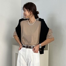 NANING9 女款Alceno泡泡袖短袖T恤, Beige