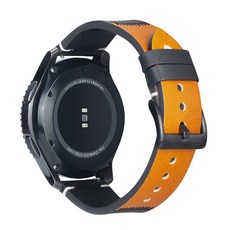 HAMATE Galaxy Frontier Gear S3/Watch3 22mm雙色皮革錶帶 45/46mm可交互使用, 棕色的