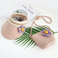 woojooi 女童夏季花朵草編遮陽帽 + 包包組合