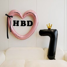피앤비유니티 HBD 하트링 리본풍선 세트, 05-7 핑크앤블랙 7, 1세트