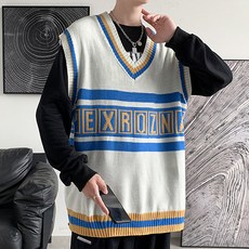 男款TP像素撞色字母休閒針織背心