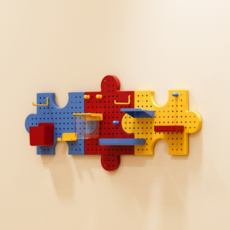 The Flow Commerce Play Brick Puzzle 多功能洞洞板收納架組, 紅色 + 藍色 + 黃色, 1套