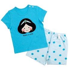 메이키즈 여아용 통기성 드리밍 프린세스 오가닉 5부 슬라브 상하 세트