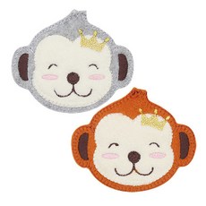 縫製式可愛刺繡布貼皇冠猴子 2種組, 灰色、駝色, 1組