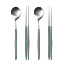 Bogen 韓國產Nobia自然緞面2人餐具組, 橄欖綠, 湯匙 2支+筷子 2組, 1組