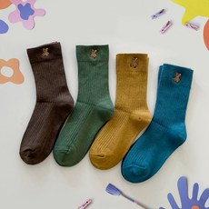 Bidangil 兒童羅尼熊刺繡襪4件組