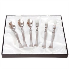 INHYUN Gongbang 304不鏽鋼蒂芬妮銀茶匙叉(2種x 3p禮品組), 1組, 3茶匙+3把茶叉+紙盒+禮物包裝