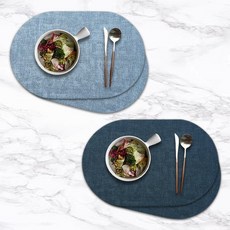 엠에프스토어 오벌 웨스턴 가죽 테이블 매트 2종 세트, 스카이블루, 네이비, 2세트, 45 x 30 cm