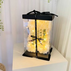 可愛玫瑰熊+包裝盒+LED燈串+裝飾貼紙, S尺寸，文具假日，象牙, 1組