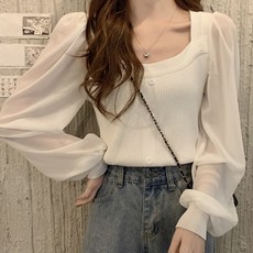 PEONIST 雪紡針織方領上衣