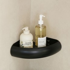 DALPAENGI LIVING Maison Chibine 蓬鬆柔軟免鑽孔浴室轉角置物架, 黑色, 1個