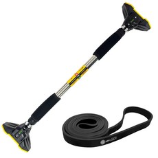 Bfit 家用門框引體向上單槓 高級款 + 引體向上帶, 黃黑色(引體向上單槓), 黑色(拉力帶)