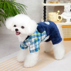 PASTEL PET 寵物格紋小熊連身衣, 1個, 海軍藍