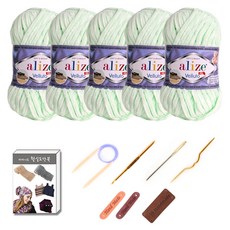 마마니트 벨루토실 5볼 목도리 DIY 세트, 1세트, 464화이트그린