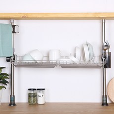 LIVING HAPPY 頂天立地單層餐具瀝水架+盤子瀝水架 10格, 銀色（水槽架），綠色（水槽卷）