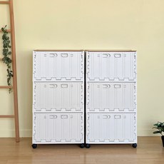 버츄나인 이동식 프라임 컨테이너 수납장 3x2단 + MDF상판 세트, 아이보리