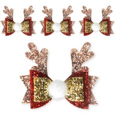 indi.k 閃亮魯道夫鹿角毛球蝴蝶結髮夾, 4個, 混和色