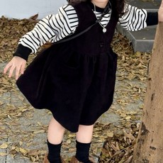 怡愉夢 女童 Dayoru 條紋傘狀長袖洋裝 兩件式套裝