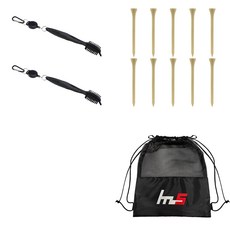 NAYASTYLE 高爾夫球桿頭清潔器 黑色 2入 + 木質高爾夫加長球Tee 10入 + 收納袋組合 GFYP-10-6 + 182-4PU, 黑色(清潔器), 木質(球Tee), 1套