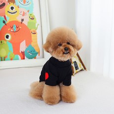 AMYLOVESPET 寵物 VA 愛心貼片高領T恤, 黑色