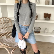 todayandlook 女款後開叉棉質彈性半露臍長袖T恤