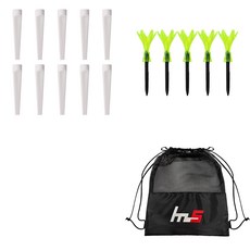 NAYASTYLE 塑膠高爾夫長釘 白色 10入 + ABS 高爾夫長釘 透明綠色 5入 + 收納袋套組 GFYP-185-1 165-5pU, 混合色