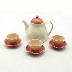 月鹽 韓國製 精美陶瓷茶壺 + 茶杯茶具組 珊瑚色, 1套, 茶壺 + 茶杯 3入 + 杯墊 3入