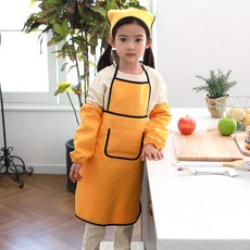 bebe chouette 孩童素色牛津布圍裙+頭巾+繩釦 2入+袖套