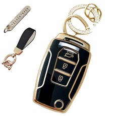 LULU兄弟 雙龍汽車相容 TPU 鑰匙殼+號碼鑰匙圈+皮革掛繩, 深黑色, AY-02