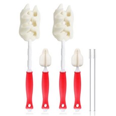 hibee 奶瓶刷 2入+奶嘴刷 2入+吸管清潔刷 2入, 1組, 紅色(奶瓶刷)+隨機出貨(吸管刷)