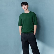 MIND BRIDGE 男女共用麻花圓領短袖針織衫 MYKT3151