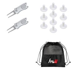 NAYASTYLE 高爾夫果嶺叉修補器 2入 + TPE高爾夫短球梯 10入 + 收納袋套組 GFYP-41-1+168-3PU, 混合顏色