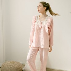 안나앤코 여성용 로맨틱 스퀘어넥 긴팔 잠옷 상하의 세트