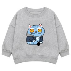 LITTLE RABBIT 家庭藍色怪物貓咪 寬鬆版 大學T