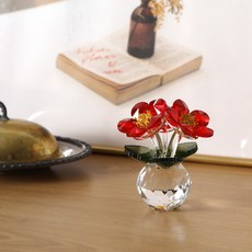 Samho Glass 永不凋謝水晶花 C款 SH TA16C, 紅色 + 綠色 + 透明