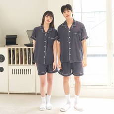 도씨 커플용 인견 카라 상하의 잠옷 2종 세트