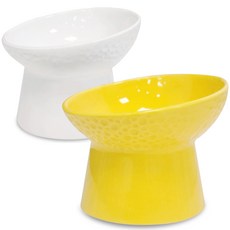 모나지오 반려동물 달나라 경사형 도자기식기 2종 세트, 화이트, 옐로우, 1개