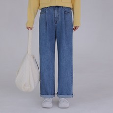 시크폭스 여성용 테토 핀턱 일자 데님팬츠