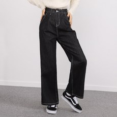 인비비드 여성용 논페이드 생지 원턱 와이드 데님 팬츠 F11K4_ij5388