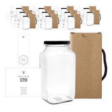方形蜂蜜罐 850g+黑色蓋子+瓶子貼紙+封口貼+盒子組, 12組