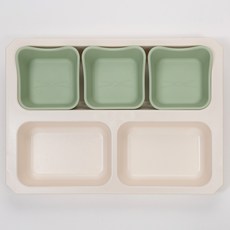 Ahtty home 쁘띠캣 幼兒餐盤組, 1套, 托盤 + 小菜碗 3入, 薄荷綠